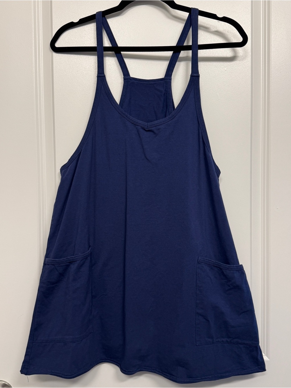 Navy blue active dress with pockets and built in shorts, size M